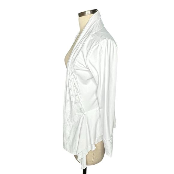 DENISE CRONWALL White Open Front Stretch Cardigan Women's Size Medium Cut Out - Picture 2 of 5